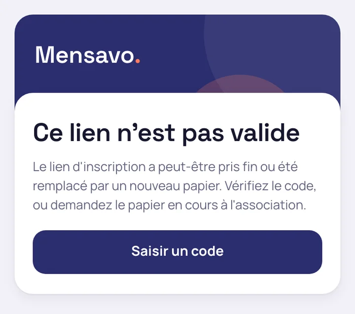 Page neutre affichée pour un lien d'inscription expiré