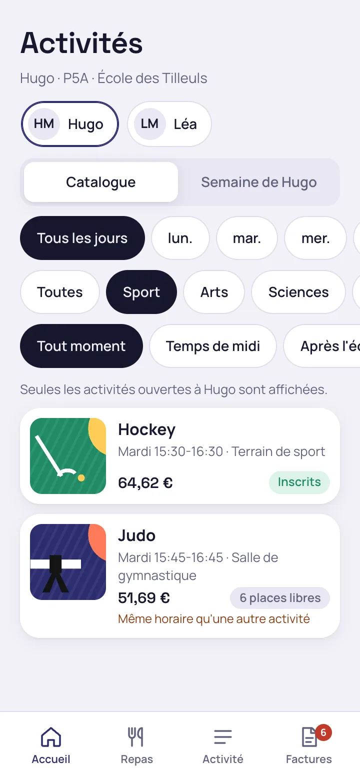 Filtre Sport et activité signalée au même horaire qu'une autre