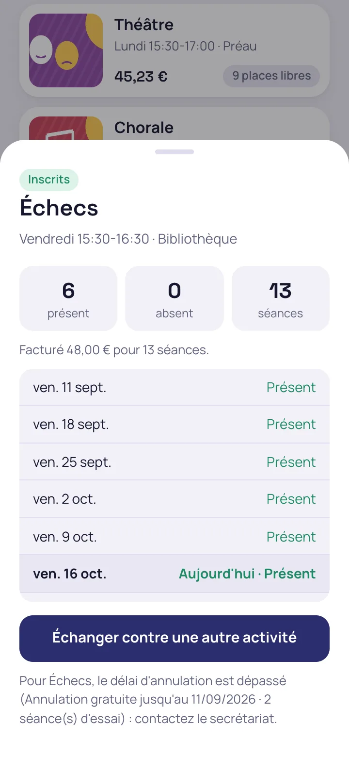 Présences d'un enfant séance par séance