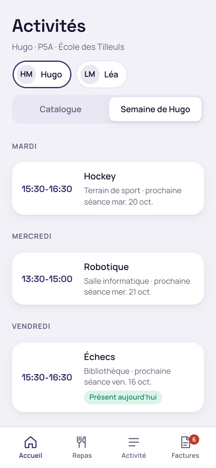 Semaine d'un enfant avec la présence du jour