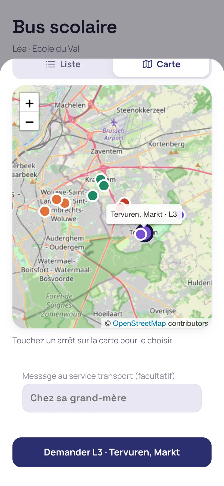 Demande de trajet occasionnel sur la carte