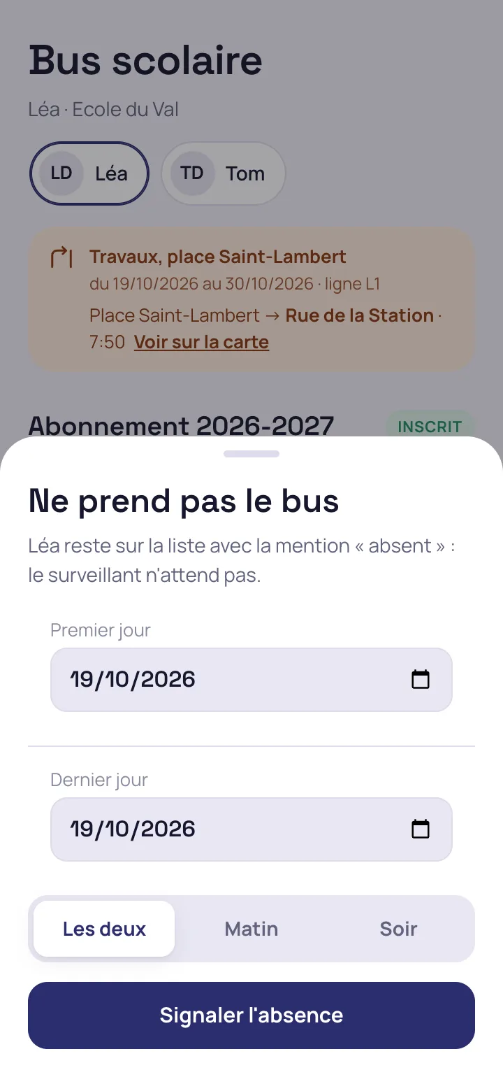 Signalement d'une absence pour une date
