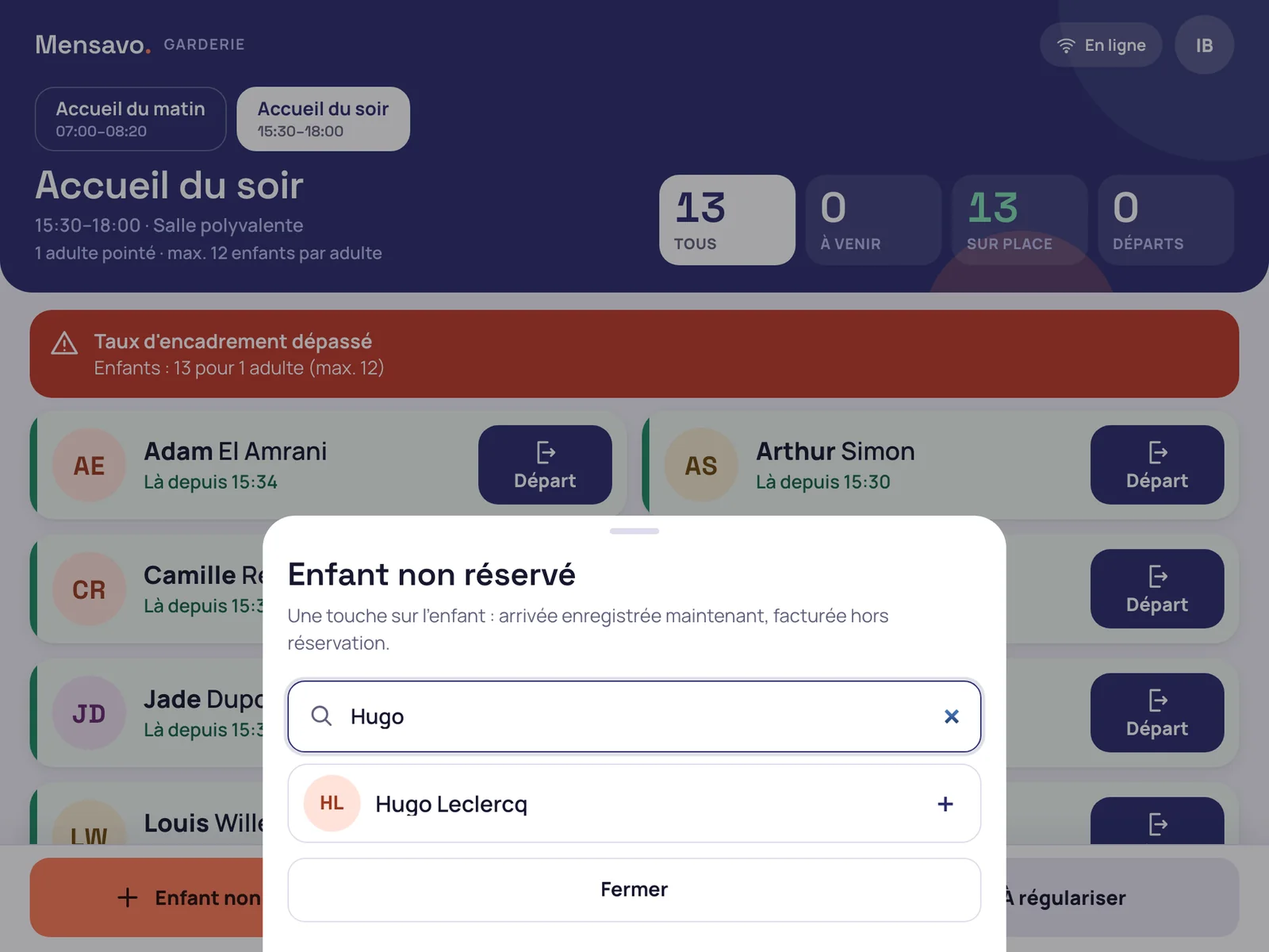 Ajout d'un enfant non réservé par recherche de son prénom